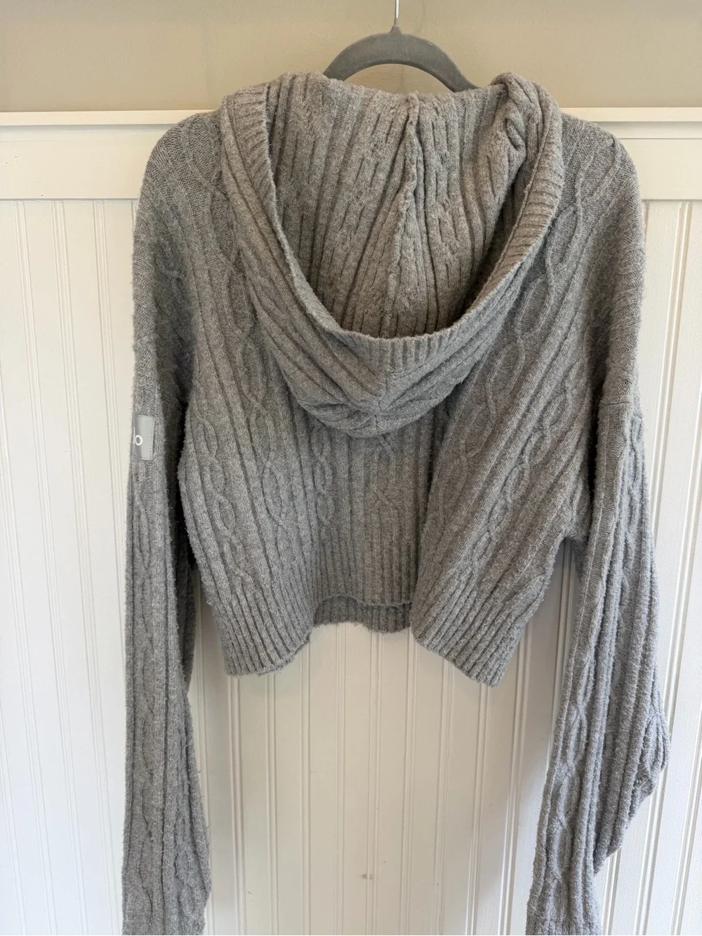 ALO Yoga Gray Cable-Knit Hooded Sweater
